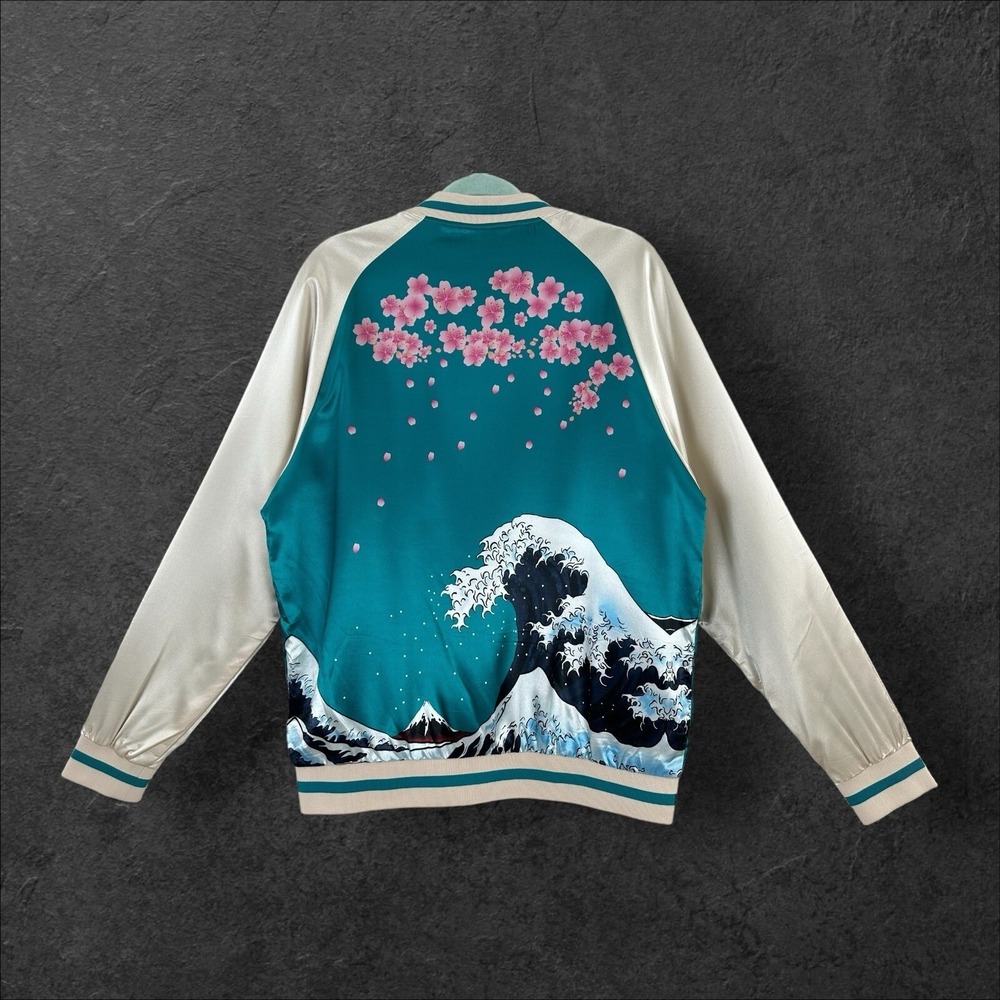 Standard Issue Brand Satin Tiger Jacket Mens M Waves Cherry Blossoms Long Sleeve